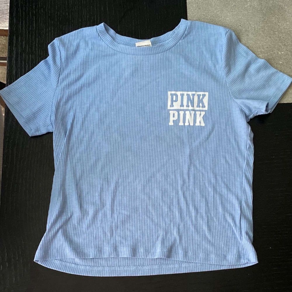 ‘Pink’ blue shirt